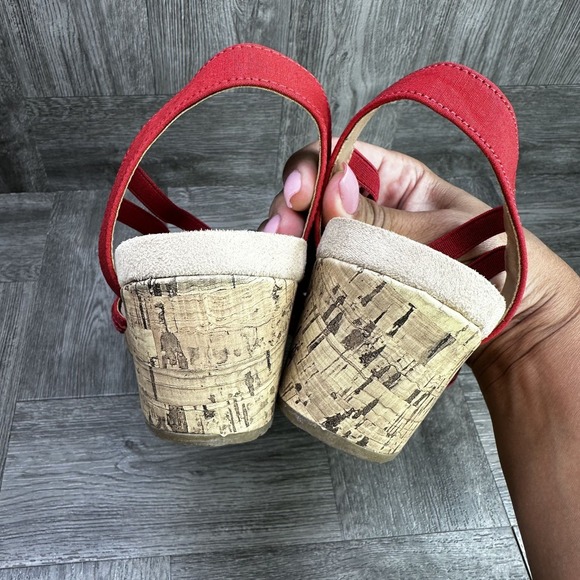 LifeStride Mallory Wedge Sandals Women 11W Red New Strappy Elastic Cork Comfort - Picture 6 of 8